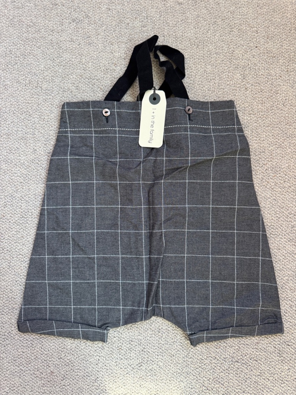 Kids Gray Windowpane Shorts with Button Detail
